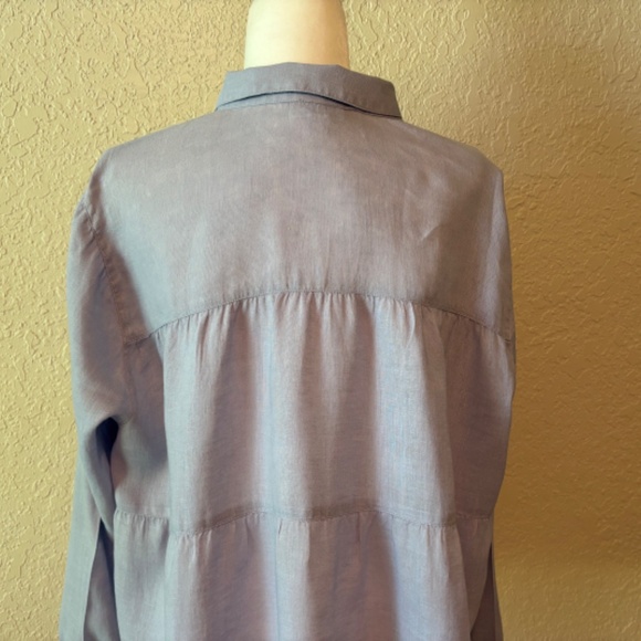 J. Jill Love Linen Periwinkle Blue Linen Tiered Long Sleeve Top Women's Size L - Picture 9 of 12